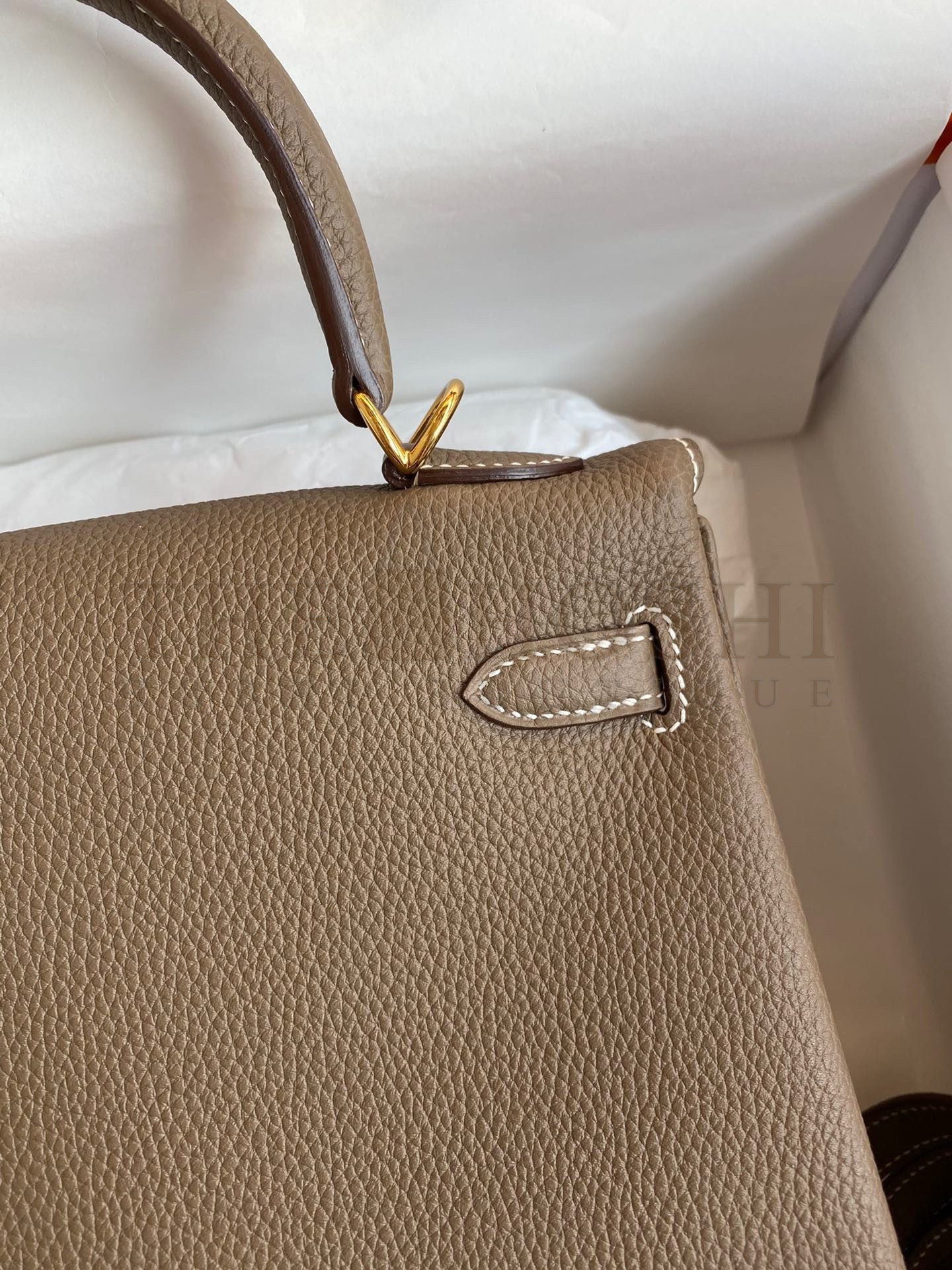 H**me5 Kelly Retourne 25 Handmade Bag In Taupe Clemence Leather Master Quality