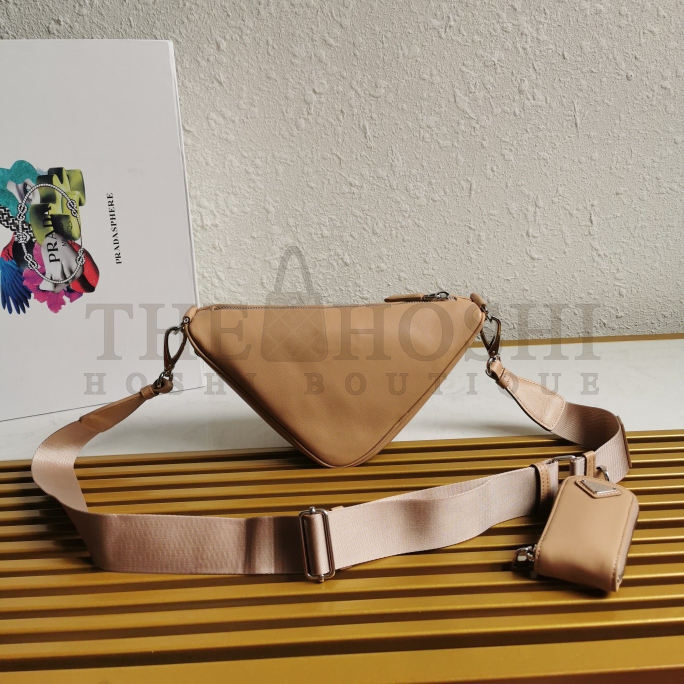 Pra*a Triangle Shoulder Bag In Beige Leather Master Quality