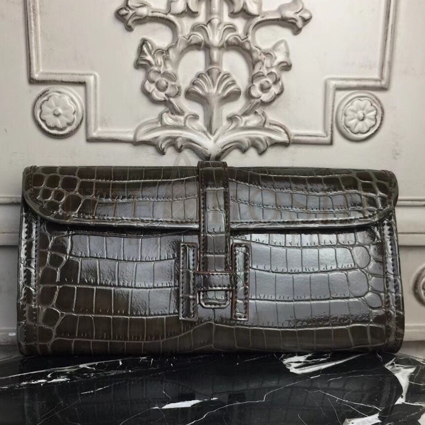 H**me5 Jige Elan 29 Clutch In Chocolate Crocodile Leather Master Quality