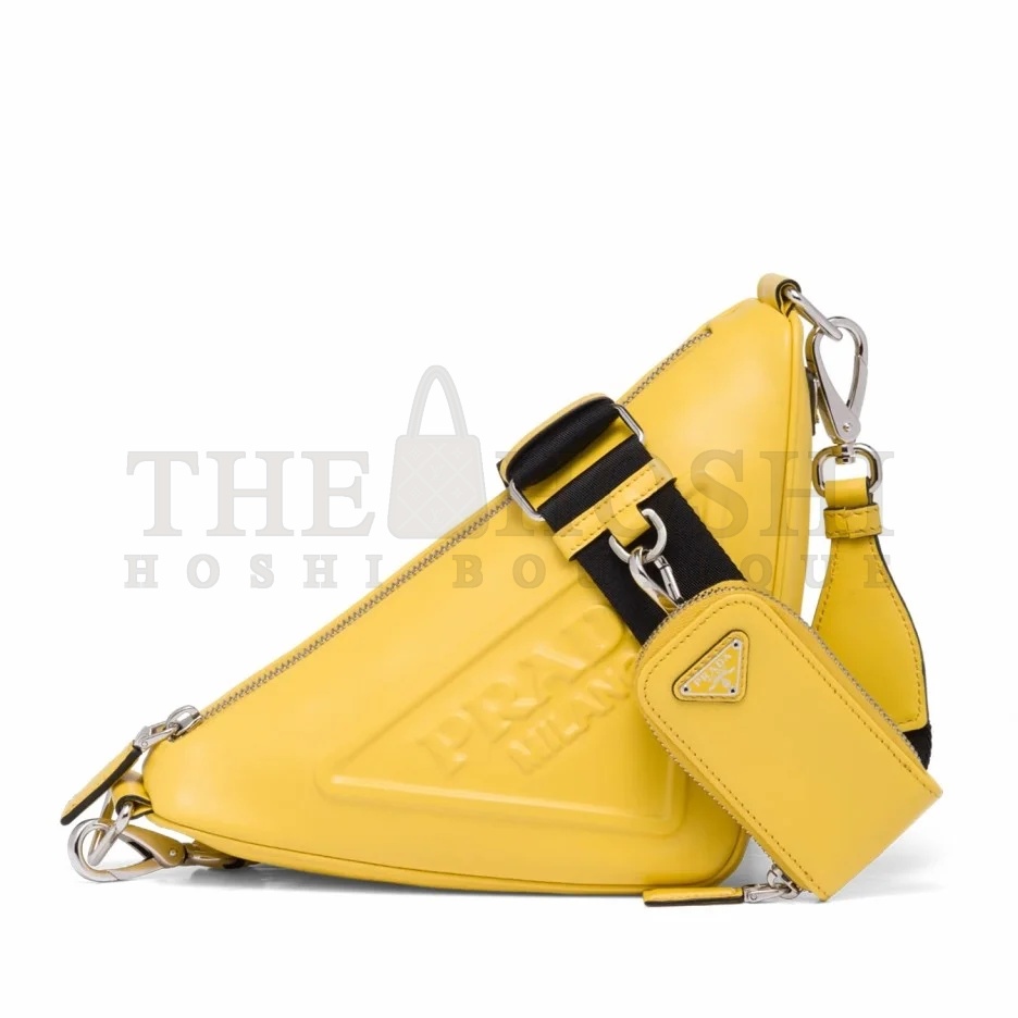 Pra*a Triangle Shoulder Bag In Yellow Calfskin Master Quality