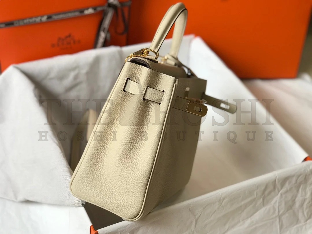 H**me5 Kelly 28cm Retourne Bag in Craie Clemence Leather GHW Master Quality
