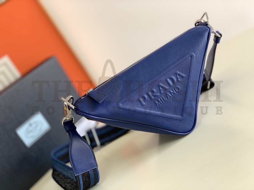 Pra*a Triangle Shoulder Bag In Blue Saffiano Leather Master Quality