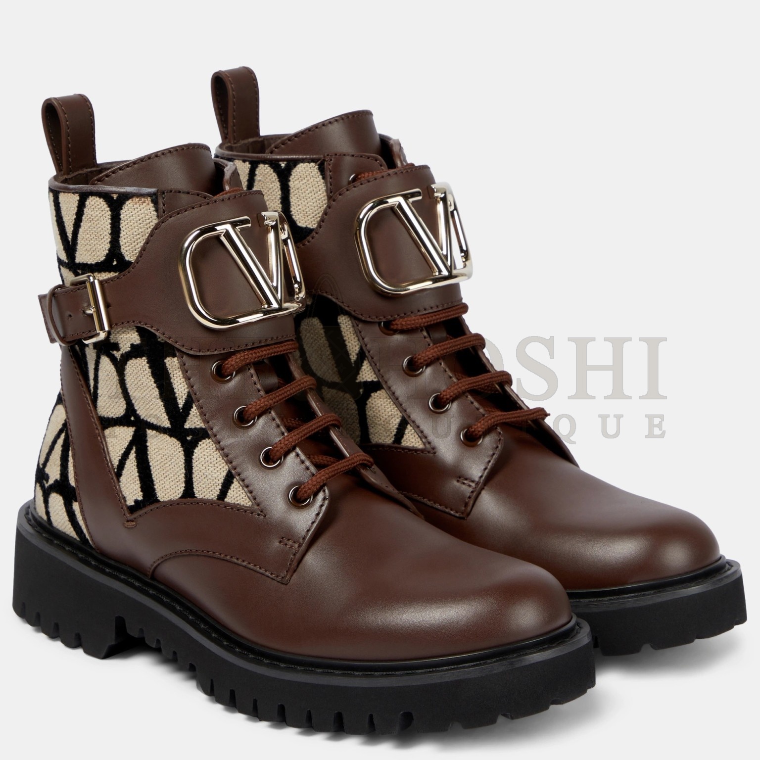 Va1e*ntin0 Vlogo Signature Combat Boots in Black Toile Iconographe Master Quality