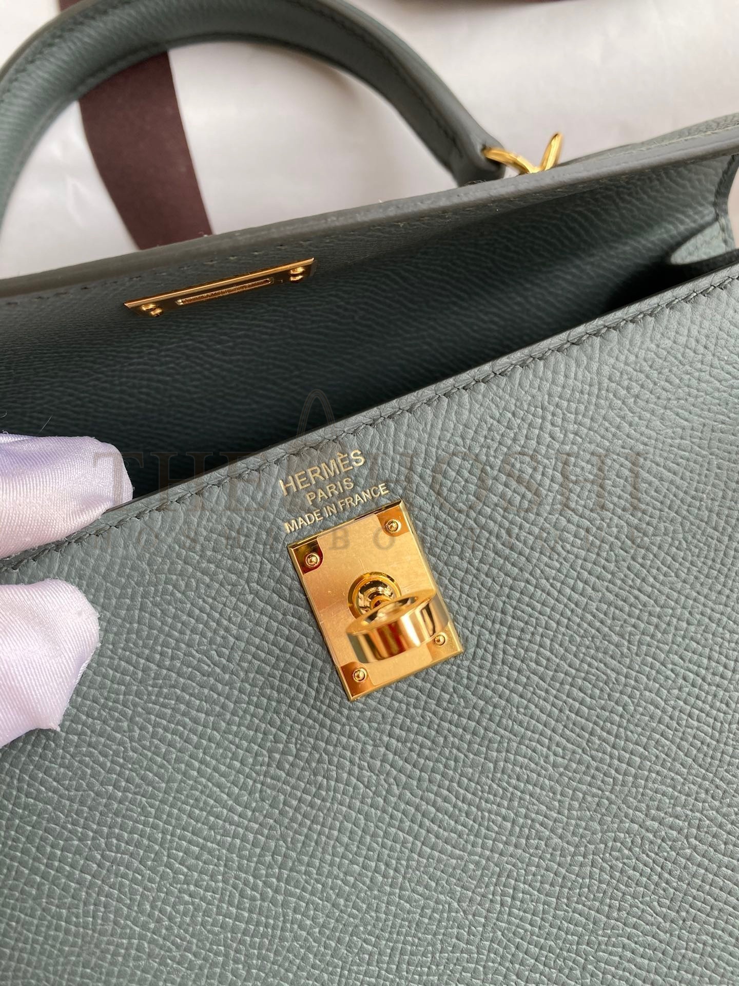H**me5 Kelly Sellier 25 Handmade Bag In Vert Amande Epsom Calfskin Master Quality