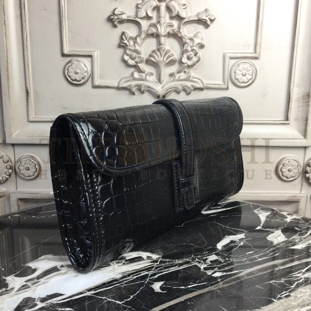 H**me5 Jige Elan 29 Clutch In Black Crocodile Leather Master Quality