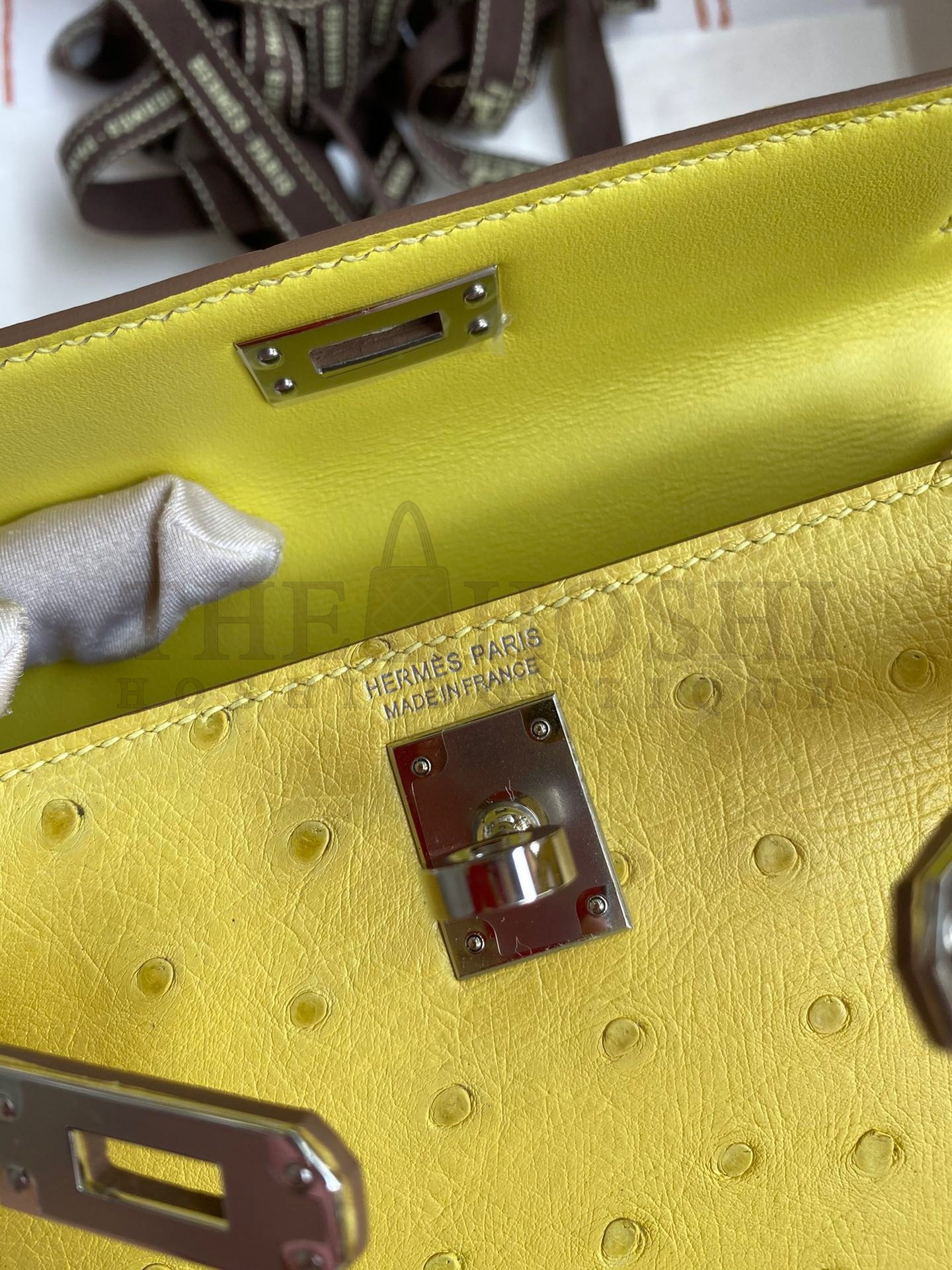 H**me5 Kelly Mini II Sellier Handmade Bag In Lime Ostrich Leather Master Quality