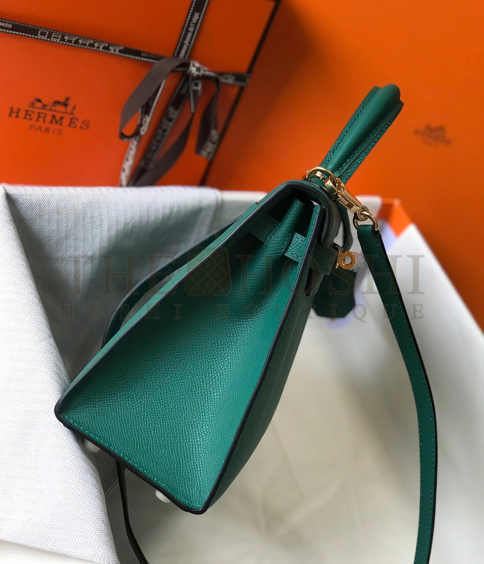 H**me5 Kelly 25cm Sellier Bag in Malachite Epsom Calfskin GHW Master Quality