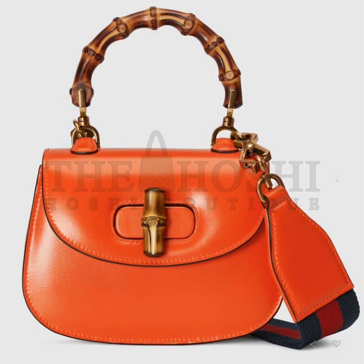 Gvc*1 Women Bamboo 1947 Mini Top Handle Bag Orange Leather Bamboo Hardware Master Quality