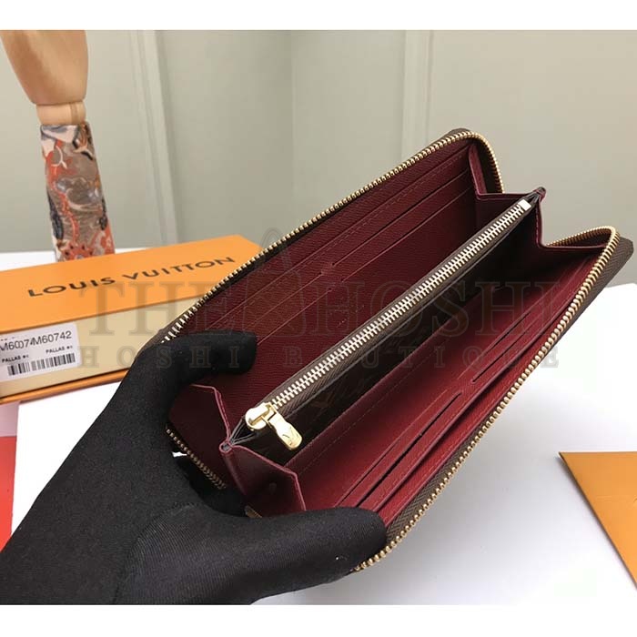 L0vis Vvtt0n LV Unisex Clémence Wallet Brown Red Damier Ebene Coated Canvas Master Quality