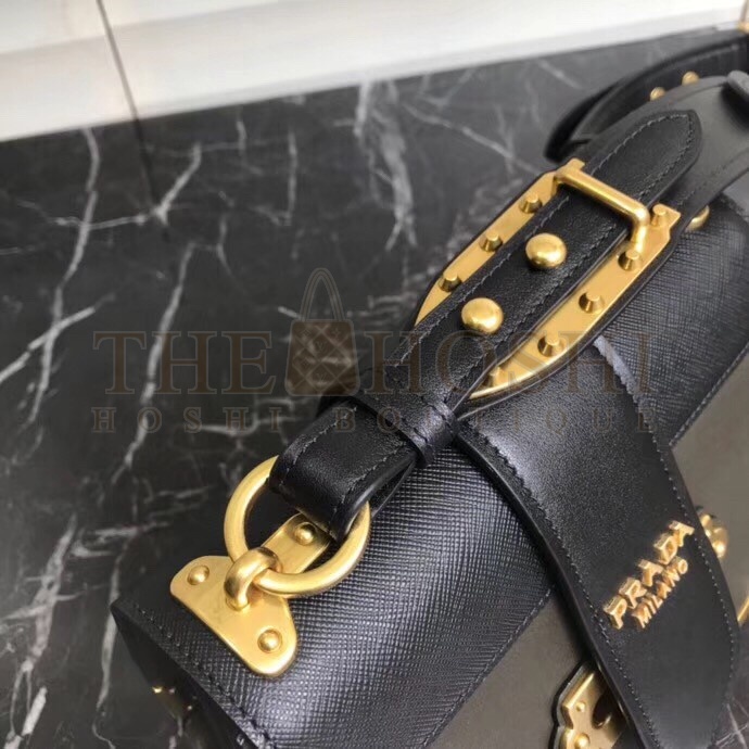 Pra*a Cahier Shoulder Bag In Green/Black Leather Master Quality