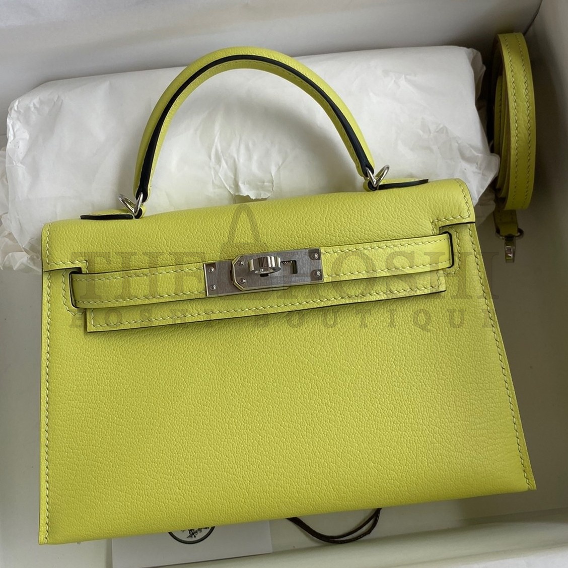 H**me5 Kelly Mini II Sellier Handmade Bag In Jaune Bourgeon Chevre Mysore Leather Master Quality
