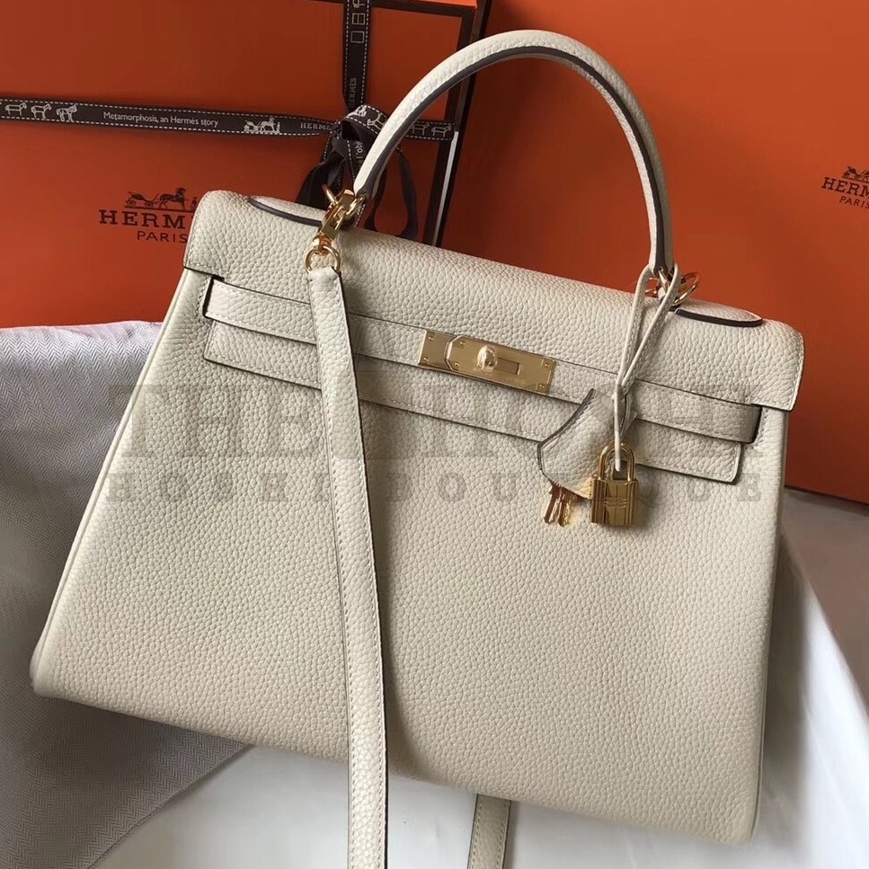 H**me5 Kelly 32cm Retourne Bag In Beton Clemence Leather Master Quality