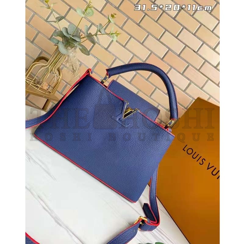 L0vis Vvtt0n LV Women Capucines MM Handbag Navy Blue Red Taurillon Leather Master Quality