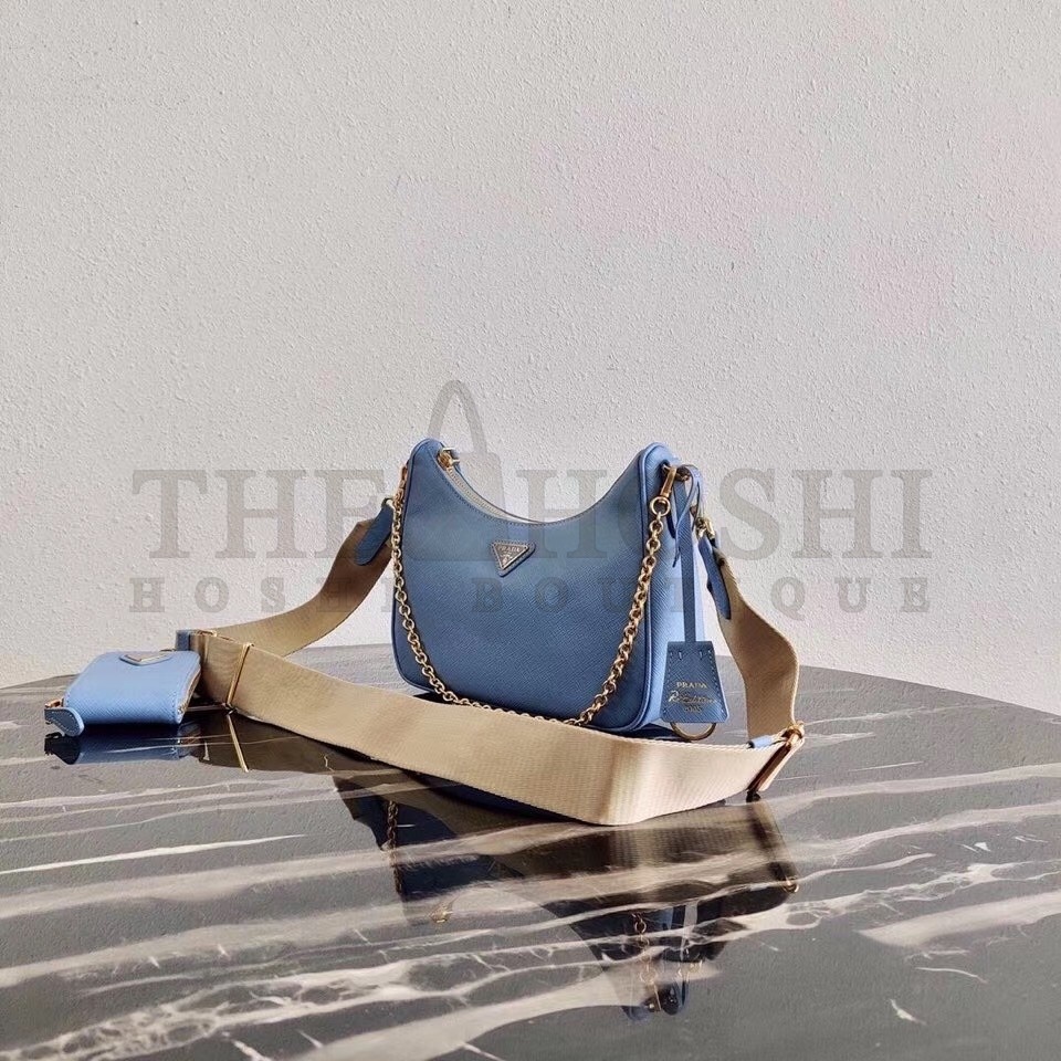 Pra*a Re-Edition 2005 Shoulder Bag In Blue Saffiano Leather Master Quality