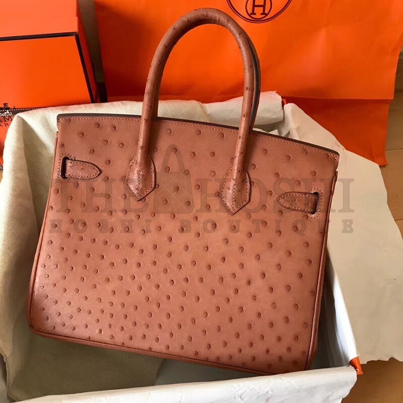 H**me5 Brown Birkin 30cm Ostrich Handmade Bag Master Quality