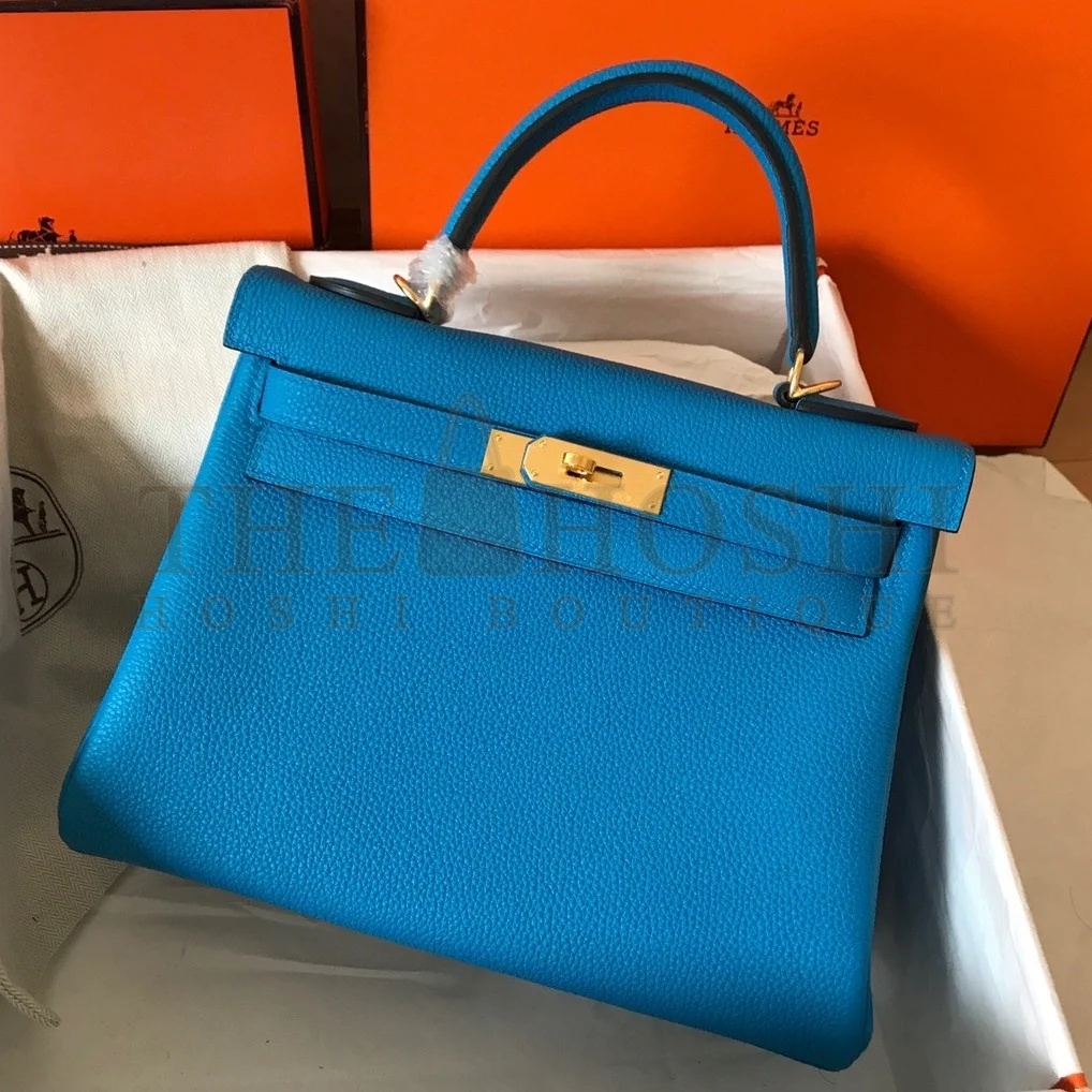 H**me5 Kelly Retourne 28 Handmade Bag In Blue Zanzibar Clemence Leather Master Quality