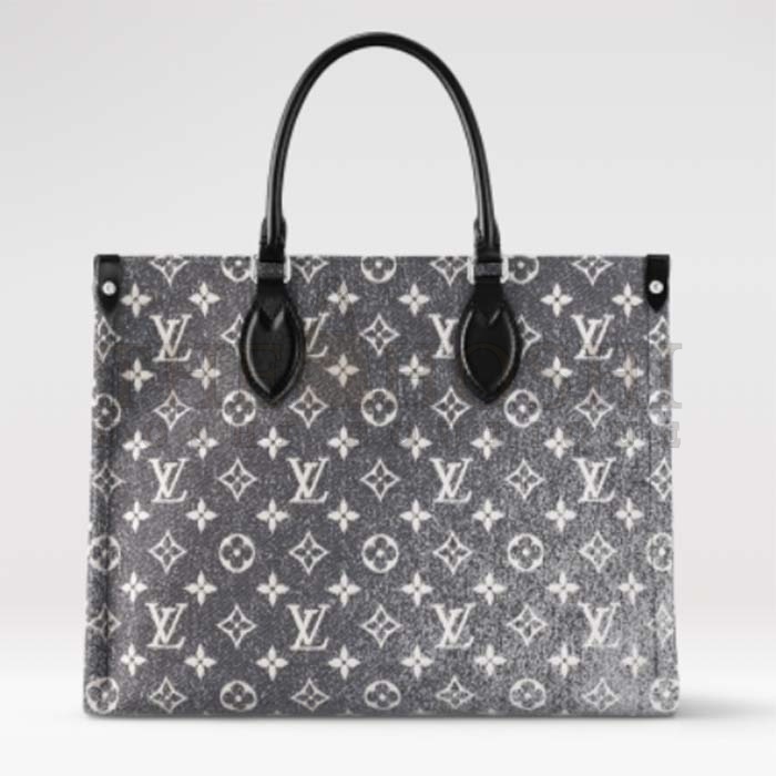 L0vis Vvtt0n LV Women OnTheGo MM Tote Gray Denim Textile Jacquard Master Quality