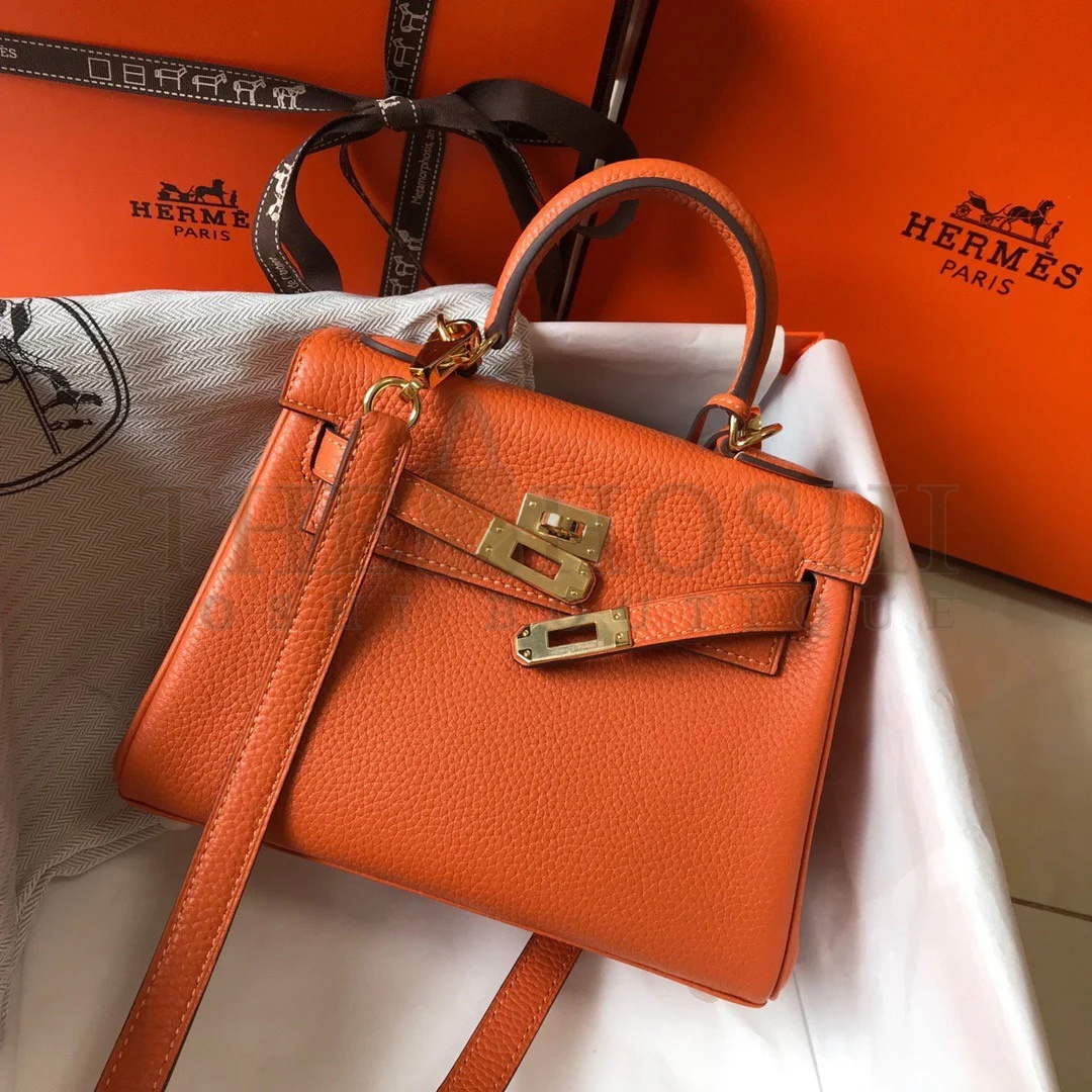 H**me5 Kelly 20cm Bag In Orange Clemence Leather GHW Master Quality