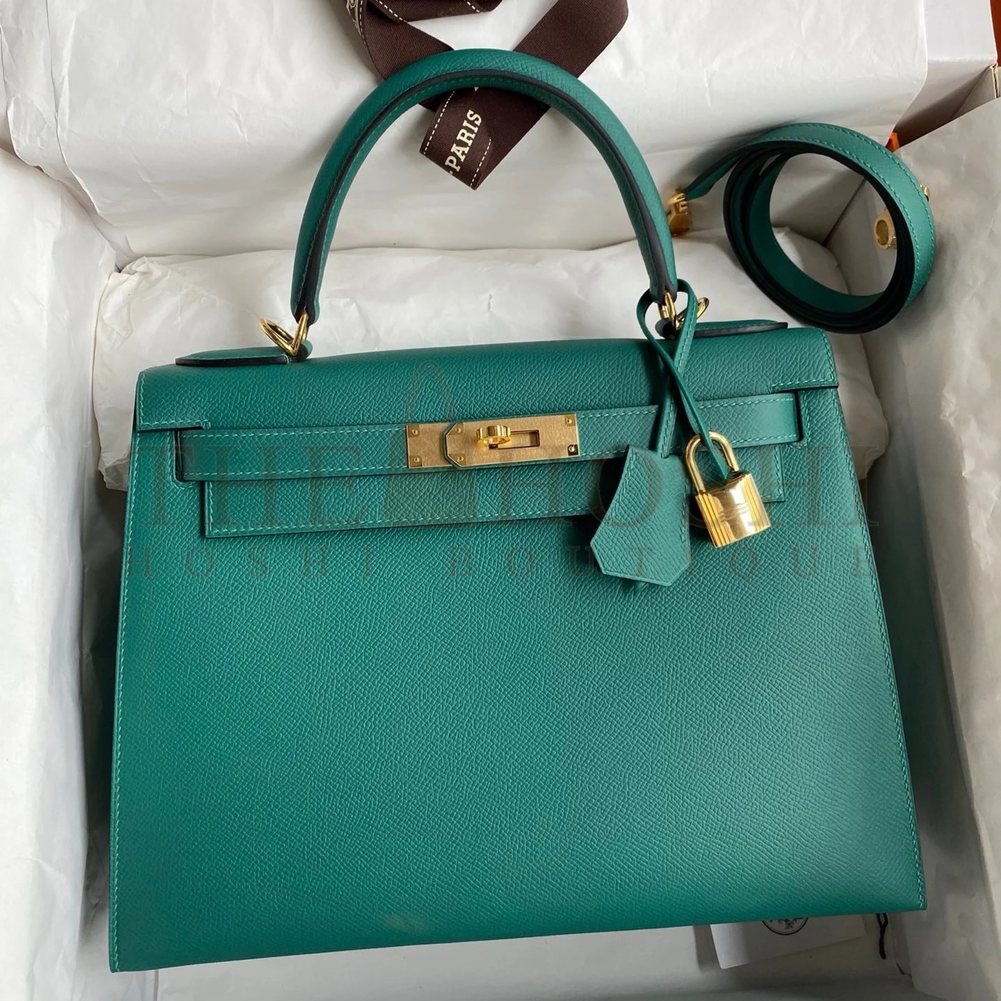 H**me5 Kelly Sellier 32 Handmade Bag in Malachite Epsom Calfskin Master Quality