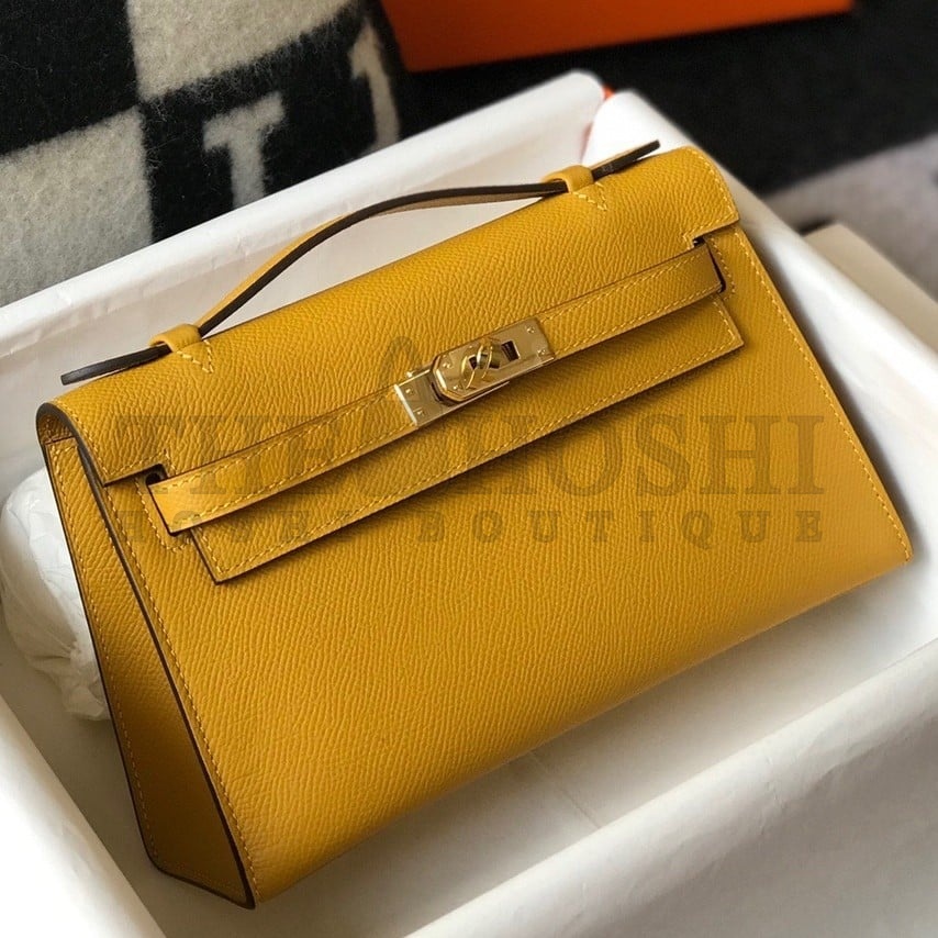 H**me5 Kelly Pochette Clutch Bag In Yellow  Epsom Leather Master Quality