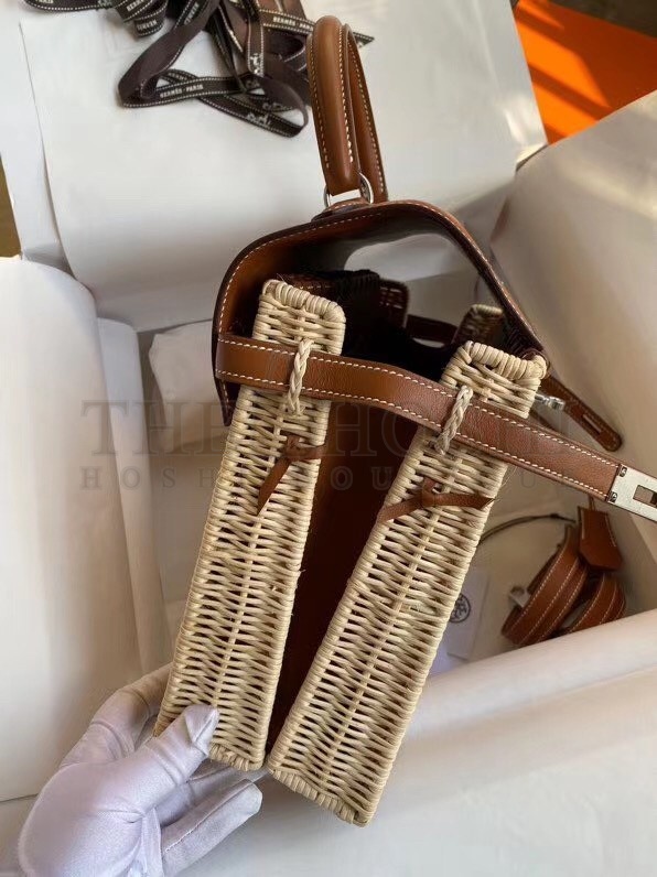 H**me5 Brown Picnic Kelly 28cm Wicker Bag Master Quality