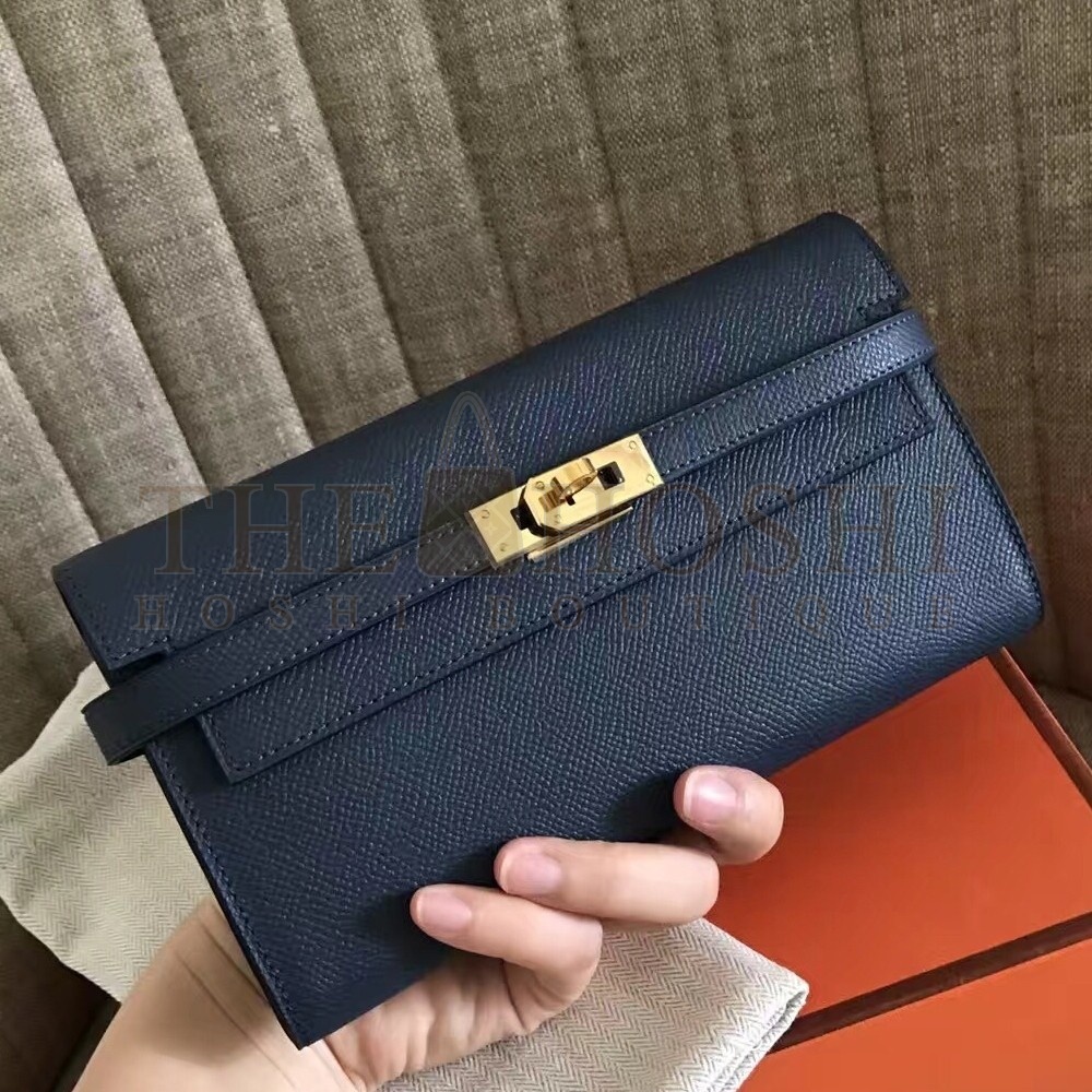 H**me5 Kelly Classic Long Wallet In Navy Epsom Leather Master Quality