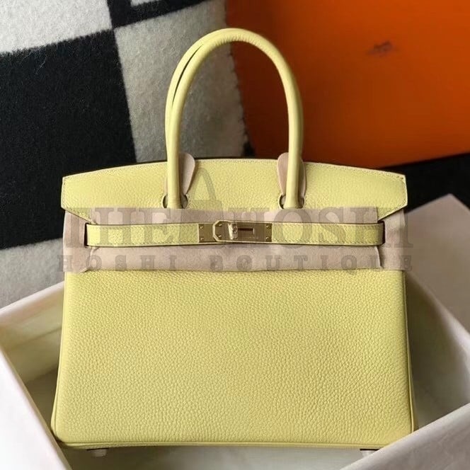 H**me5 Birkin 30 Bag in Jaune Poussin Clemence Leather with GHW Master Quality