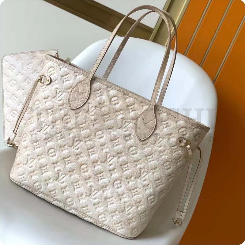L0vis Vvtt0n Women LV Neverfull MM Carryall Tote Beige Sprayed Embossed Grained Cowhide Master Quality