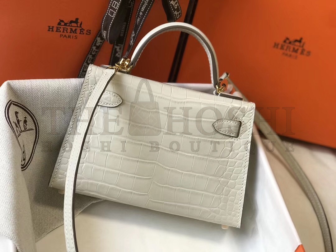 H**me5 Kelly Mini II Bag In Beton Crocodile Embossed Leather Master Quality
