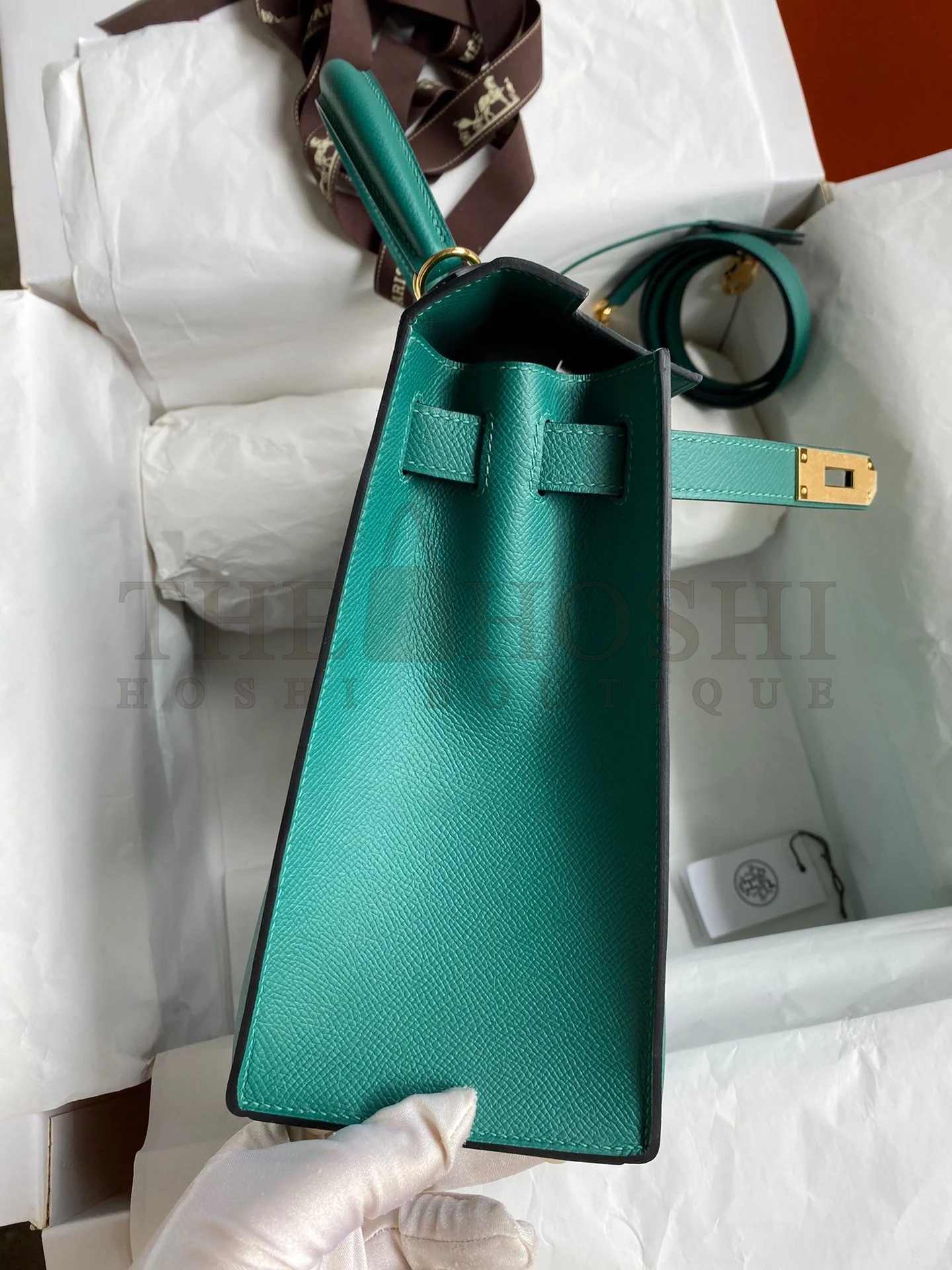 H**me5 Kelly Sellier 32 Handmade Bag in Malachite Epsom Calfskin Master Quality
