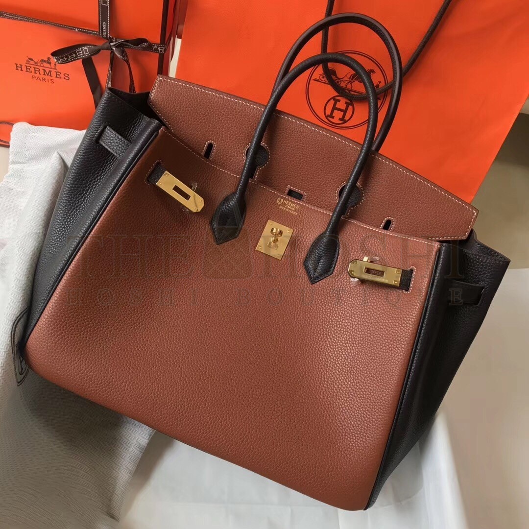 H**me5 Bi-Color Birkin 35cm Bag In Brown/Black Clemence Leather Master Quality
