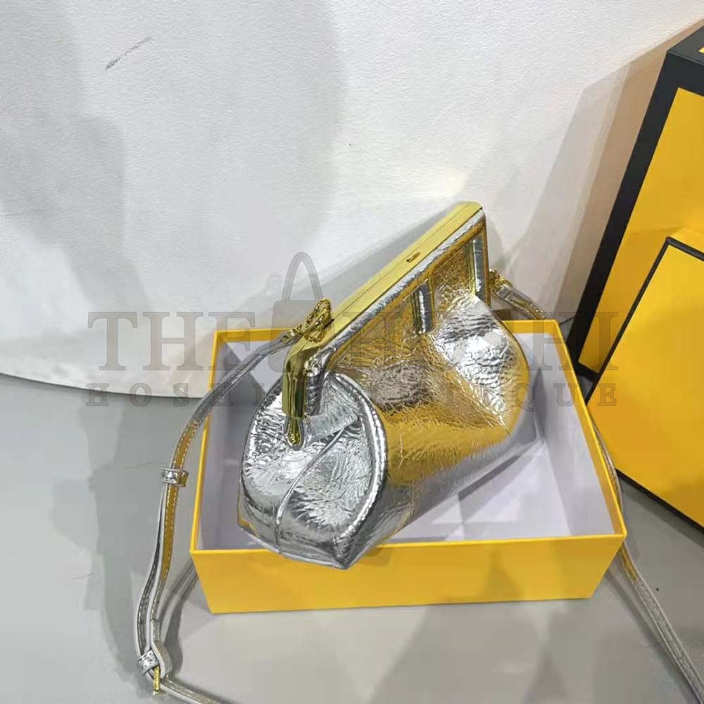 F**di Women First Small Silver Laminated Leather Bag Master Quality