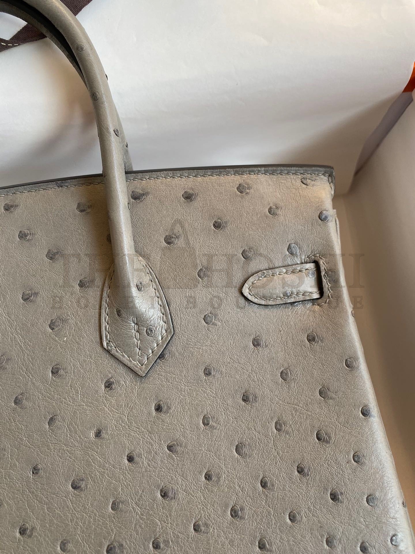 H**me5 Birkin 25 Retourne Handmade Bag In Gris Tourterelle Ostrich Leather Master Quality