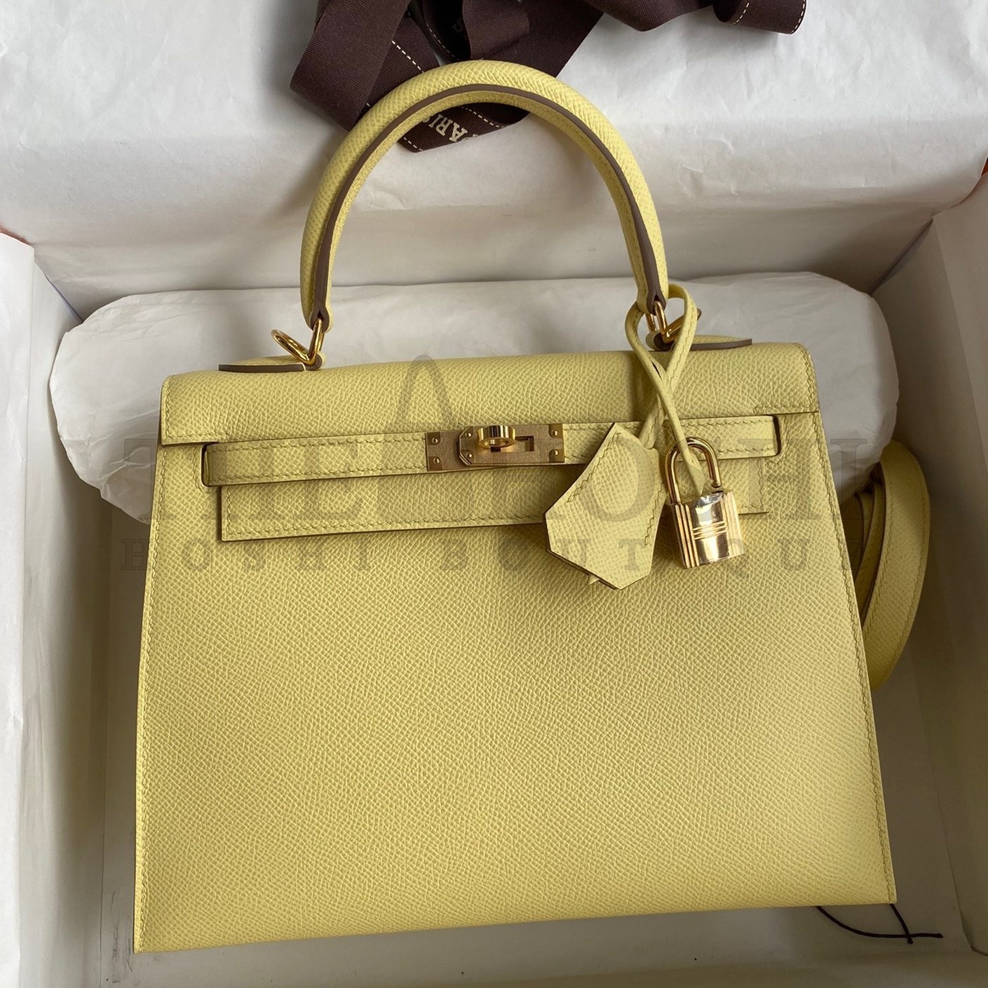 H**me5 Epsom Kelly 25cm Sellier Handmade Jaune Poussin Bag Master Quality