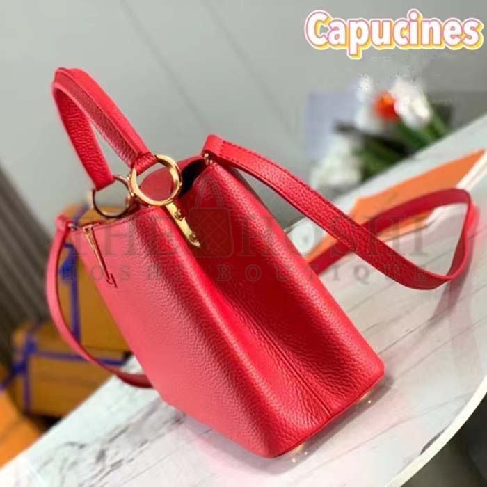 L0vis Vvtt0n LV Women Capucines BB Handbag Scarlet Red Taurillon Cowhide Leather Master Quality