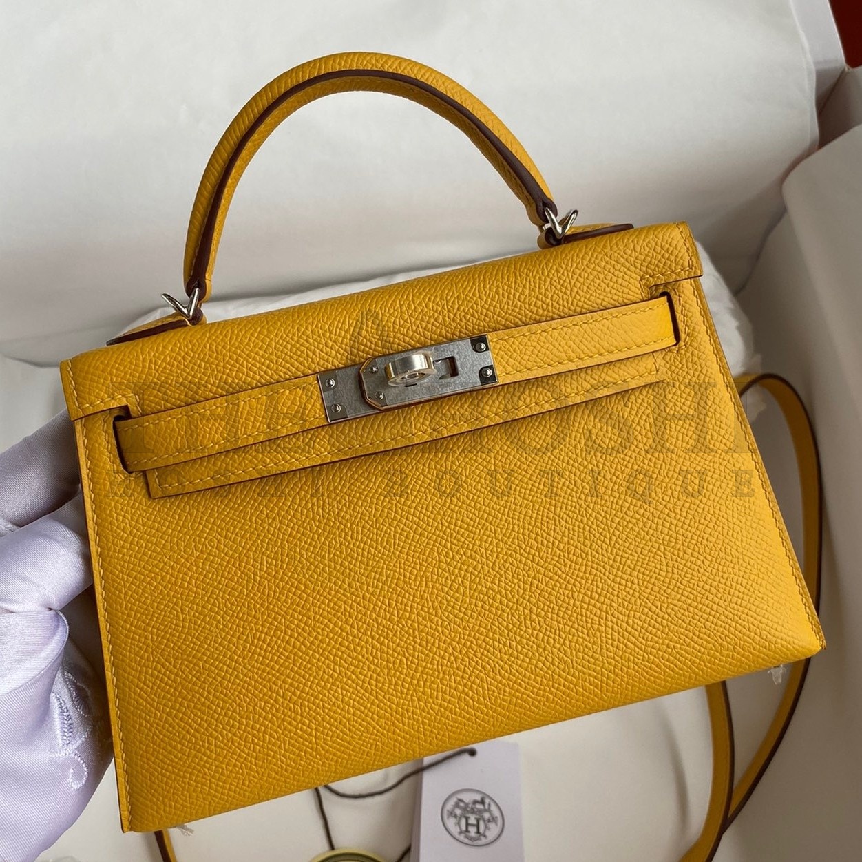 H**me5 Kelly Mini II Sellier Handmade Bag In Jaune Ambre Epsom Calfskin Master Quality