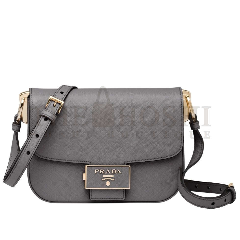 Pra*a Embleme Shoulder Bag In Grey Saffiano Leather Master Quality