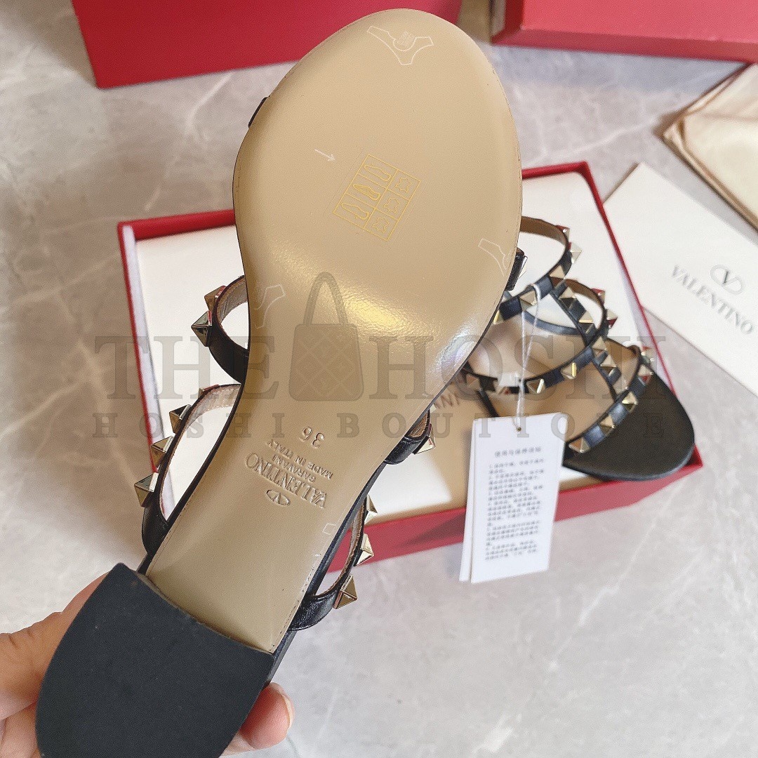 Va1e*ntin0 Rockstud Slide Sandals 60mm In Black Calfskin Master Quality