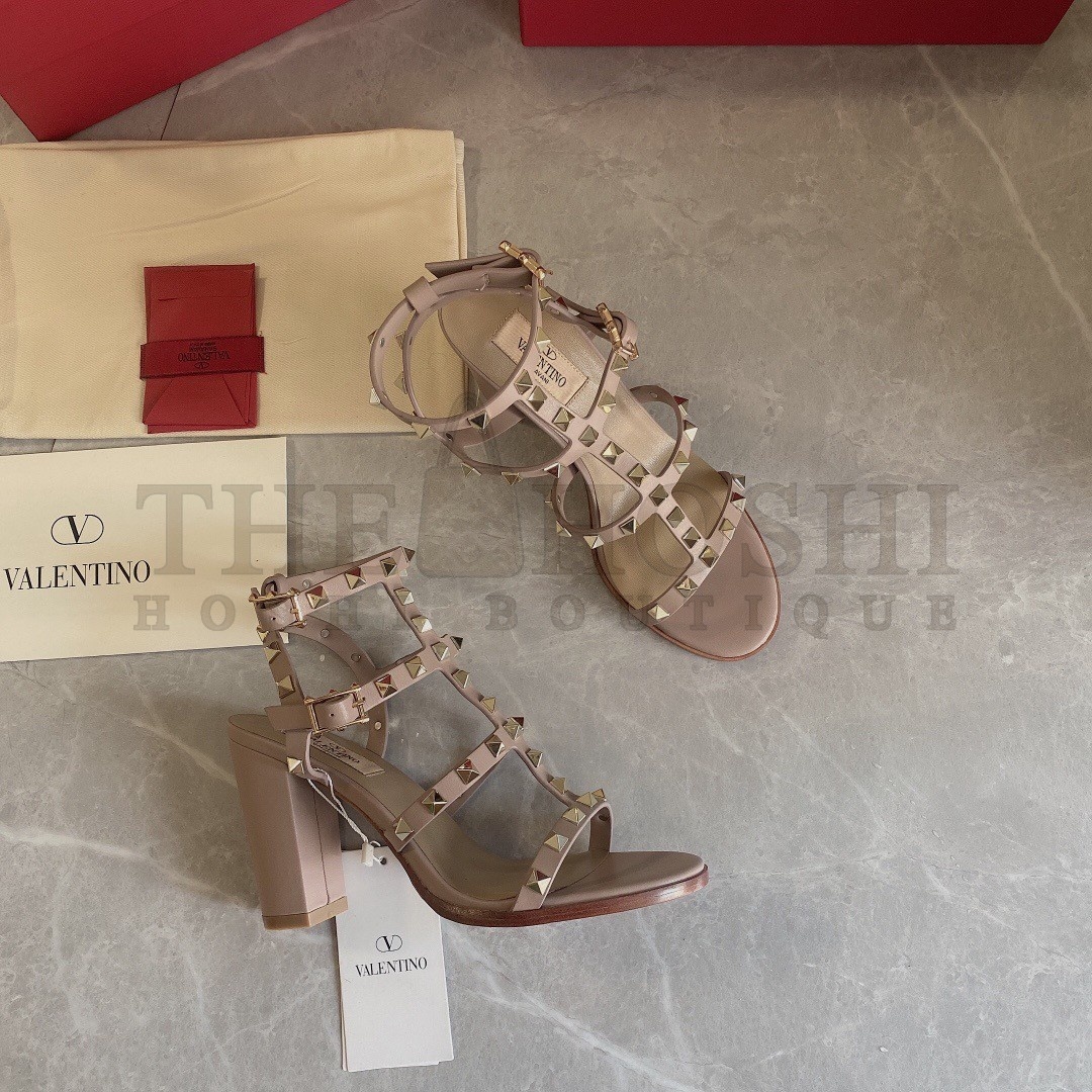 Va1e*ntin0 Rockstud Ankle Strap Sandals 90mm In Poudre Calfskin Master Quality