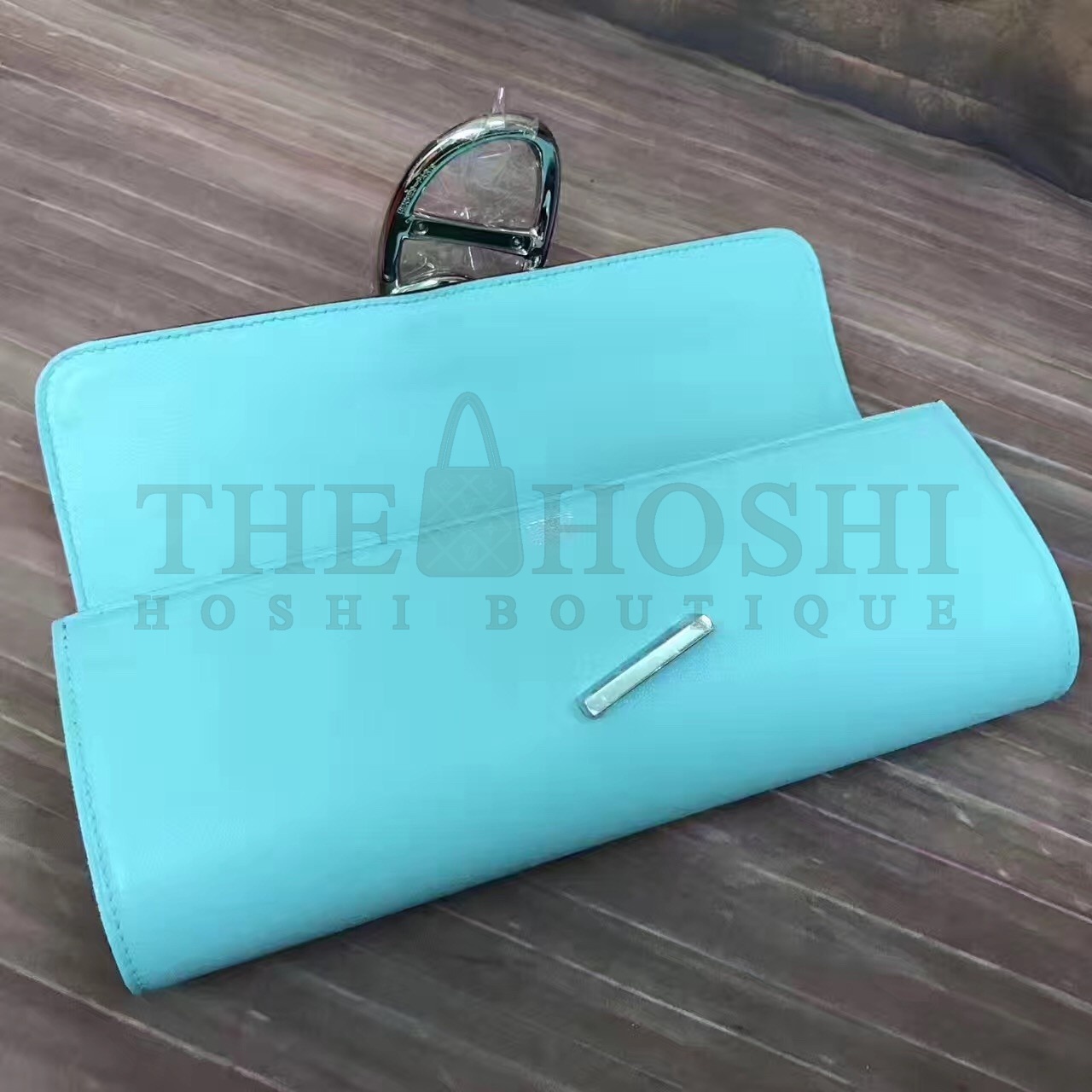 H**me5 Handmade Egee Clutch In Atoll Blue Swift Leather Master Quality