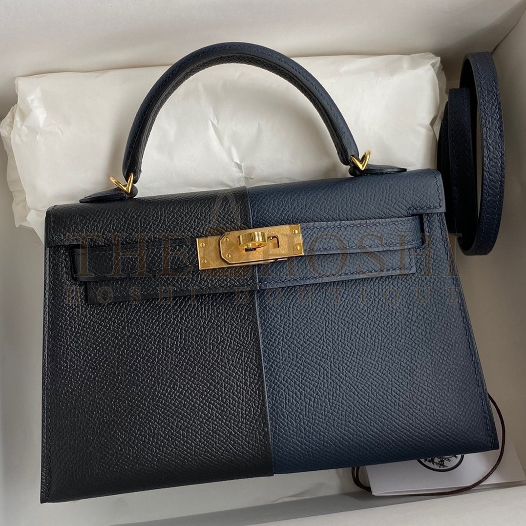 H**me5 Kelly Mini II Sellier Tri-color Bag In Black/Blue Indigo/Red Calfskin Master Quality