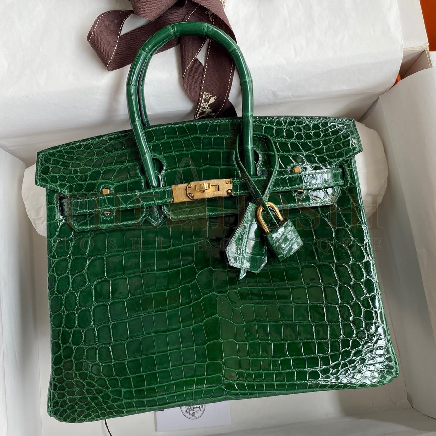 H**me5 Birkin 25 Handmade Bag In Malachite Crocodile Niloticus Shiny Skin Master Quality