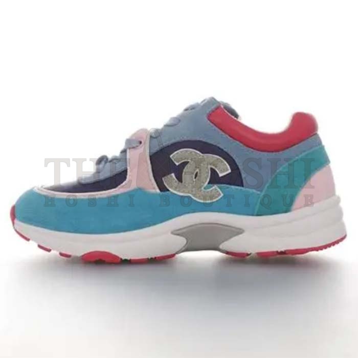 Ch**el Women CC Low Top Logo Sneakers Calfskin Suede Blue Leather Master Quality