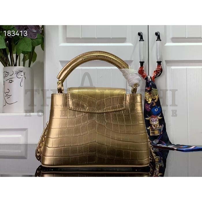 L0vis Vvtt0n LV Women Capucines Mini Handbag Forest Clearing High Shiny Alligator Leather Master Quality