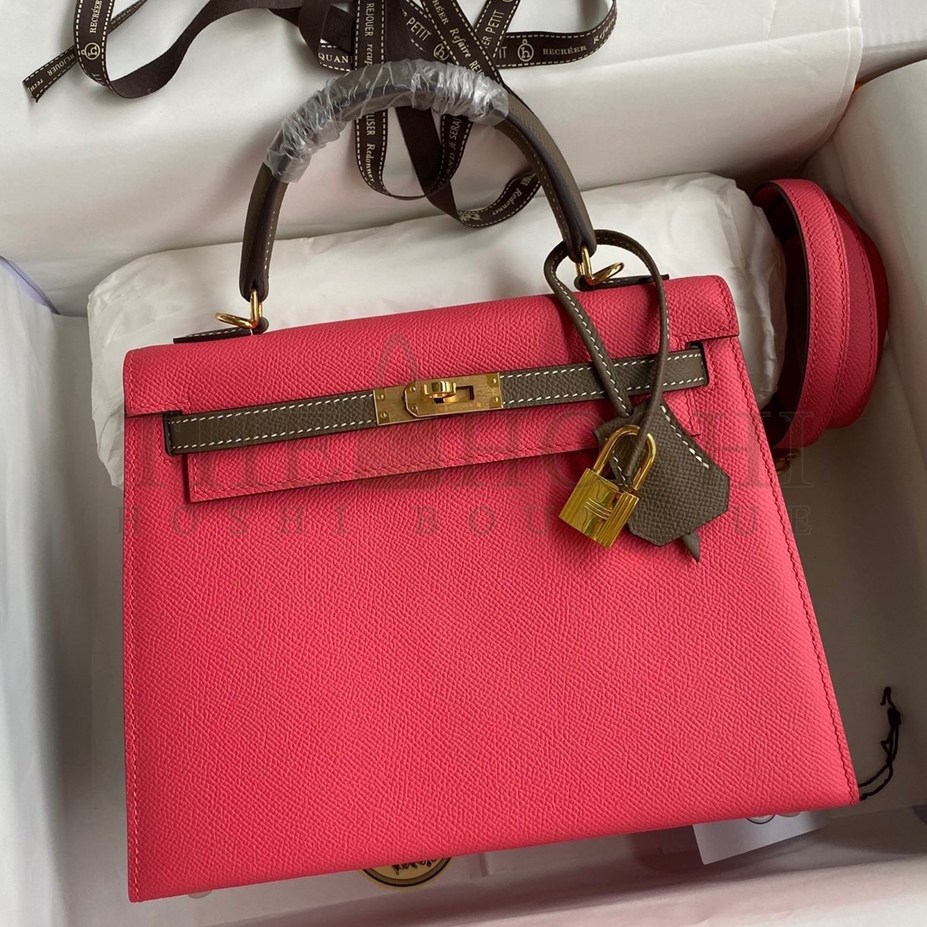 H**me5 Kelly Sellier 25 Bicolor Bag in Rose Extremea nd Taupe Epsom Calfskin Master Quality