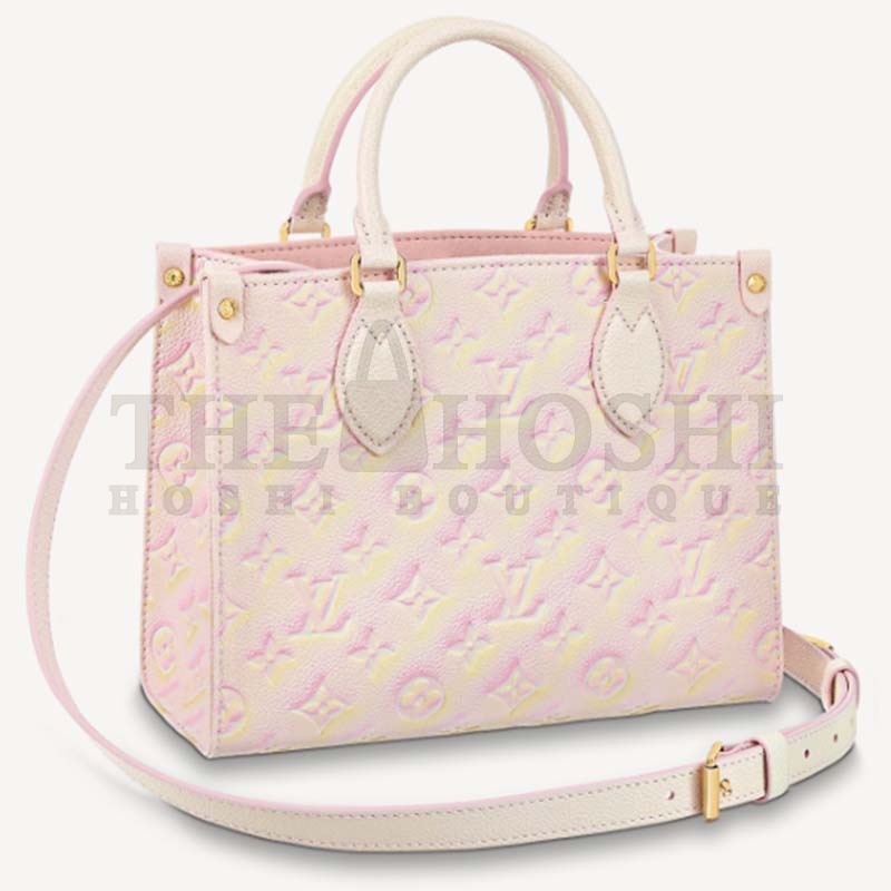 L0vis Vvtt0n LV Women OnTheGo PM Tote Bag Pink Sprayed Embossed Grained Cowhide Master Quality