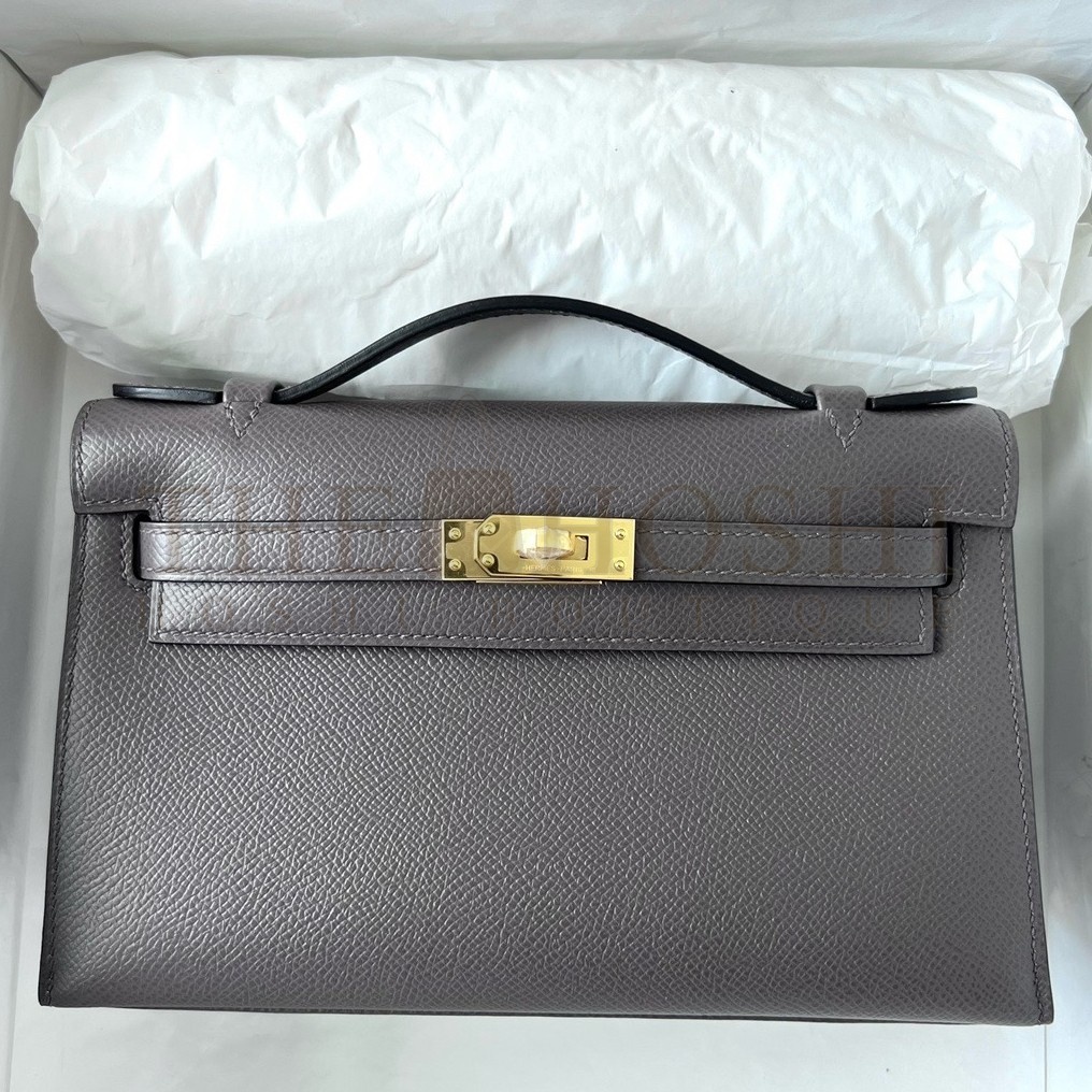 H**me5 Kelly Pochette Handmade Bag In Etain Epsom Calfskin Master Quality