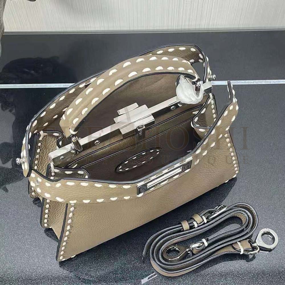 F**di Women Peekaboo Iseeu Small Gray Full Grain Leather Bag Master Quality