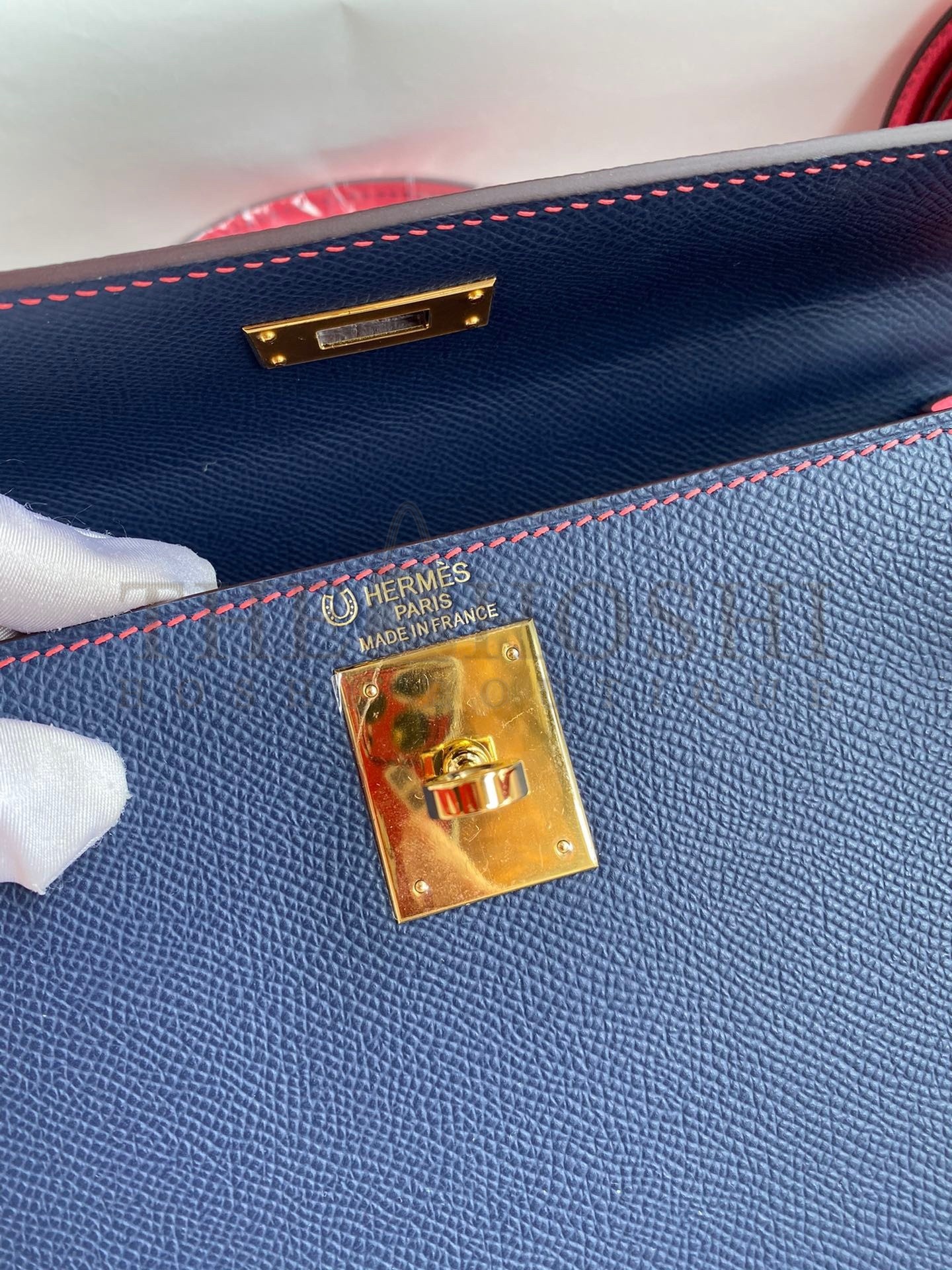 H**me5 Kelly Sellier 28 Bicolor Bag in Blue Saphir and Rose Lipstick Epsom Calfskin Master Quality