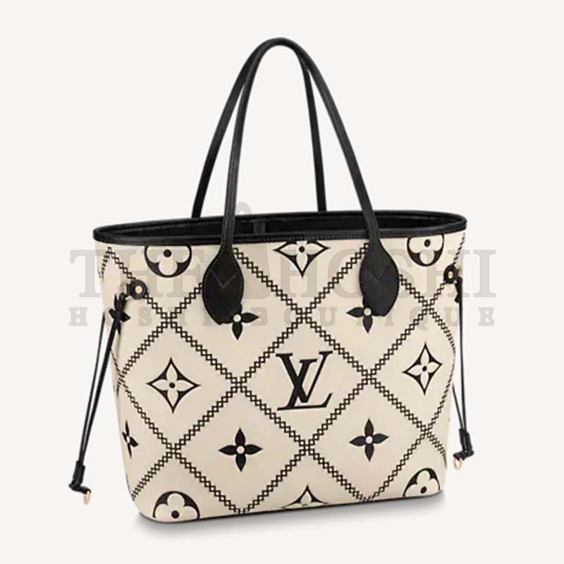 L0vis Vvtt0n LV Women Neverfull MM Tote Crème Beige Grained Cowhide Leather Master Quality